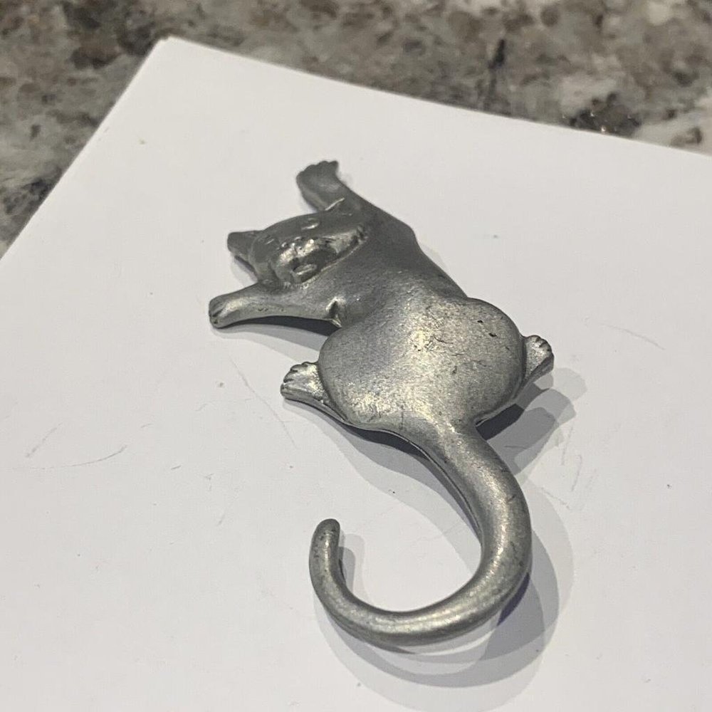 Costume Jewelry Brooch Pin Pewter Cat Signed MALI